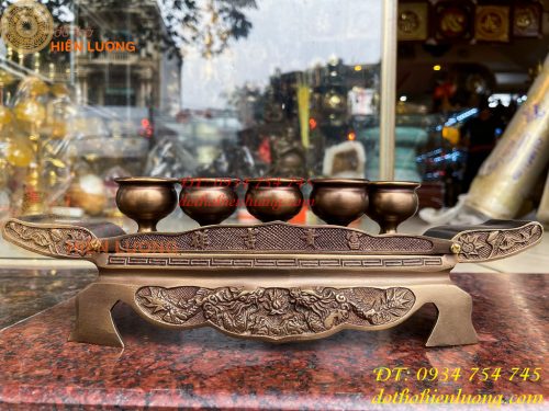 Bộ Ngai 5 Chén Rượu Bằng Đồng Thờ Cúng