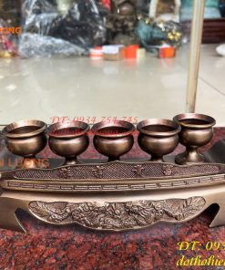Bộ Ngai 5 Chén Rượu Bằng Đồng Thờ Cúng