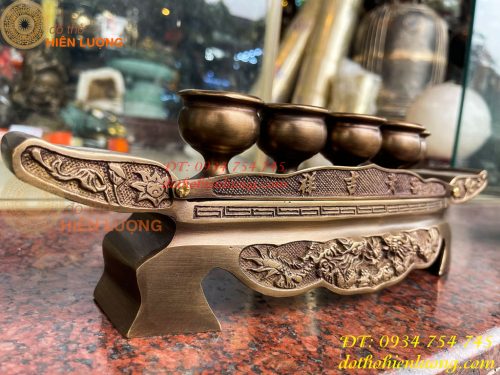 Bộ Ngai 5 Chén Rượu Bằng Đồng Thờ Cúng