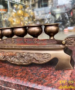 Bộ Ngai 5 Chén Rượu Bằng Đồng Thờ Cúng
