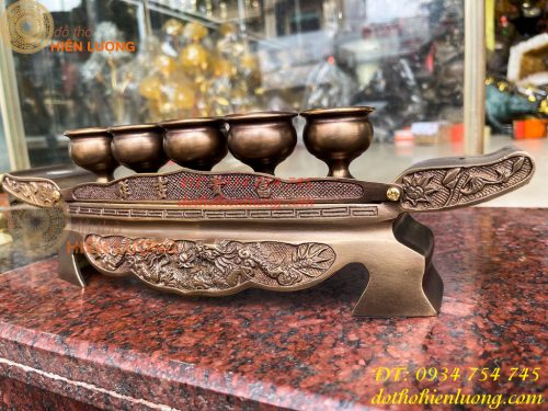 Bộ Ngai 5 Chén Rượu Bằng Đồng Thờ Cúng