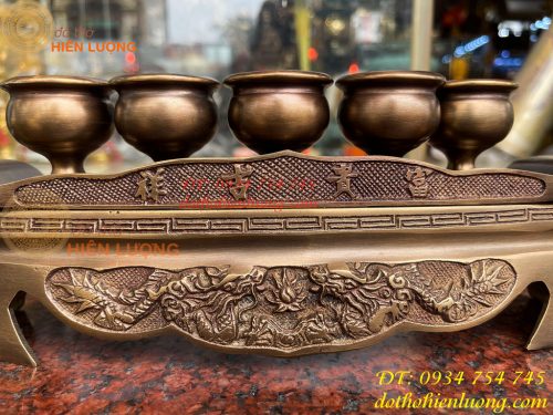Bộ Ngai 5 Chén Rượu Bằng Đồng Thờ Cúng