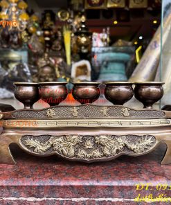 Bộ Ngai 5 Chén Rượu Bằng Đồng Thờ Cúng
