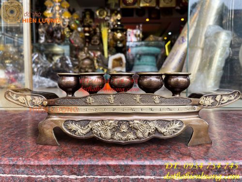 Bộ Ngai 5 Chén Rượu Bằng Đồng Thờ Cúng