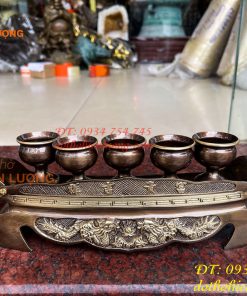 Bộ Ngai 5 Chén Rượu Bằng Đồng Thờ Cúng