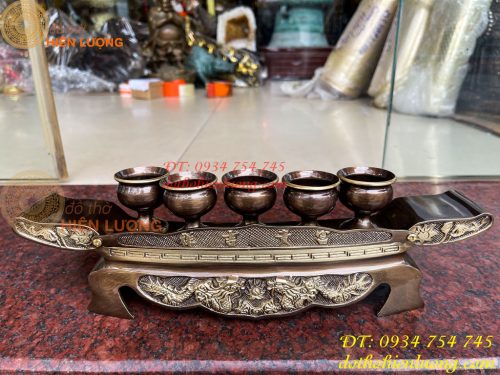 Bộ Ngai 5 Chén Rượu Bằng Đồng Thờ Cúng