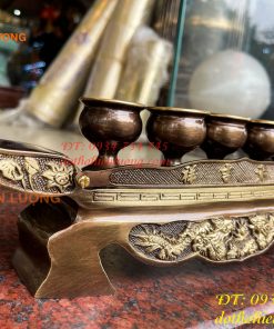 Bộ Ngai 5 Chén Rượu Bằng Đồng Thờ Cúng