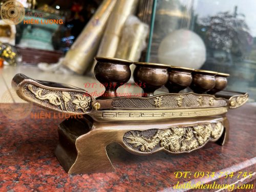 Bộ Ngai 5 Chén Rượu Bằng Đồng Thờ Cúng