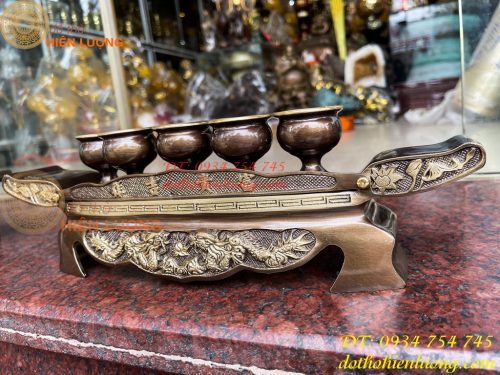 Bộ Ngai 5 Chén Rượu Bằng Đồng Thờ Cúng