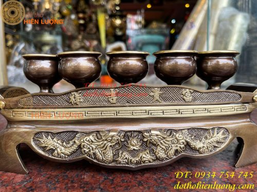 Bộ Ngai 5 Chén Rượu Bằng Đồng Thờ Cúng