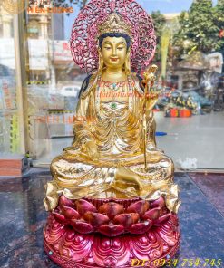 Tượng Bồ Tát Thế Chí Cao 35cm Bằng Đồng Dát Vàng Vẽ Diện