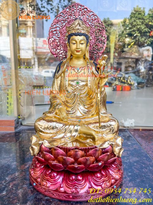 Tượng Bồ Tát Thế Chí Cao 35cm Bằng Đồng Dát Vàng Vẽ Diện