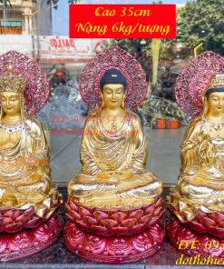 Bộ Tượng Sa Bà Tam Thánh Cao 35cm Bằng Đồng Vẽ Diện