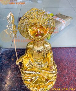 Tượng Địa Tạng Cao 45cm Bằng Đồng Dát Vàng Vẽ Diện