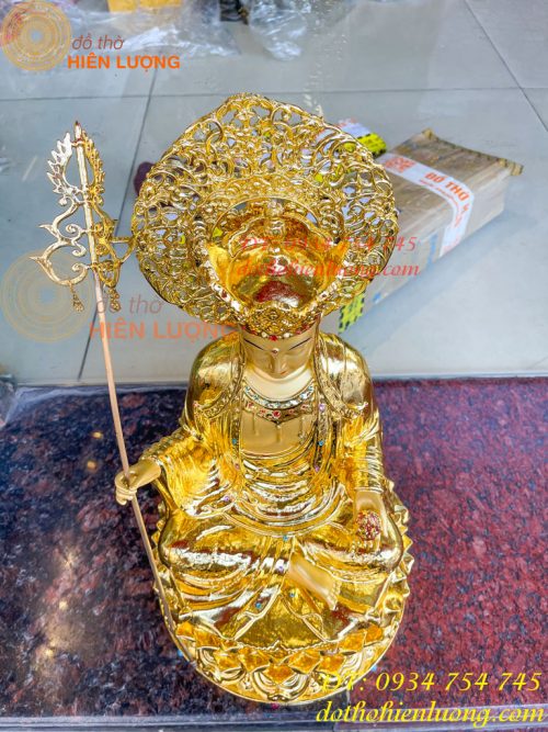 Tượng Địa Tạng Cao 45cm Bằng Đồng Dát Vàng Vẽ Diện
