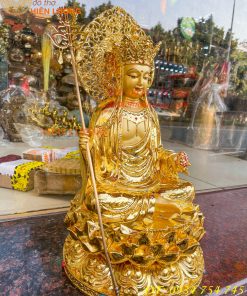 Tượng Địa Tạng Cao 45cm Bằng Đồng Dát Vàng Vẽ Diện
