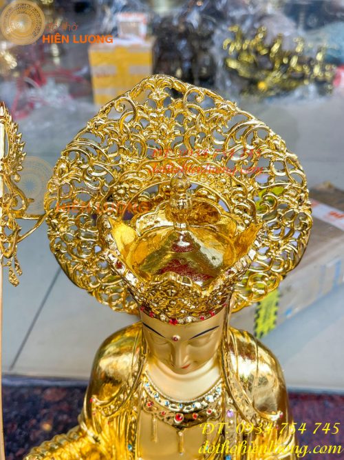 Tượng Địa Tạng Cao 45cm Bằng Đồng Dát Vàng Vẽ Diện