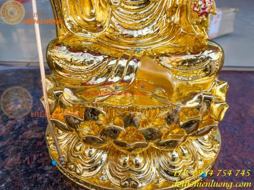Tượng Địa Tạng Cao 45cm Bằng Đồng Dát Vàng Vẽ Diện