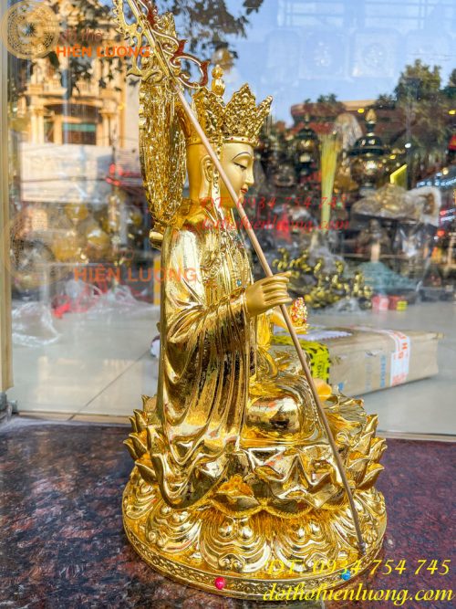 Tượng Địa Tạng Cao 45cm Bằng Đồng Dát Vàng Vẽ Diện
