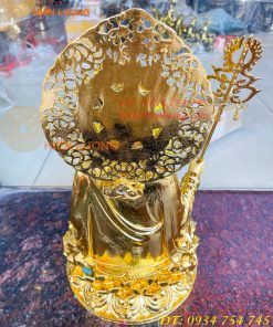 Tượng Địa Tạng Cao 45cm Bằng Đồng Dát Vàng Vẽ Diện
