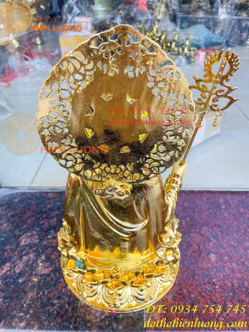 Tượng Địa Tạng Cao 45cm Bằng Đồng Dát Vàng Vẽ Diện