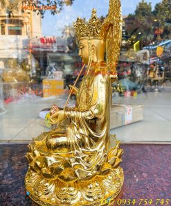 Tượng Địa Tạng Cao 45cm Bằng Đồng Dát Vàng Vẽ Diện