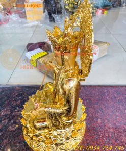 Tượng Địa Tạng Cao 45cm Bằng Đồng Dát Vàng Vẽ Diện