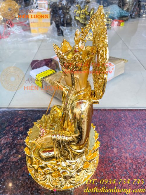 Tượng Địa Tạng Cao 45cm Bằng Đồng Dát Vàng Vẽ Diện