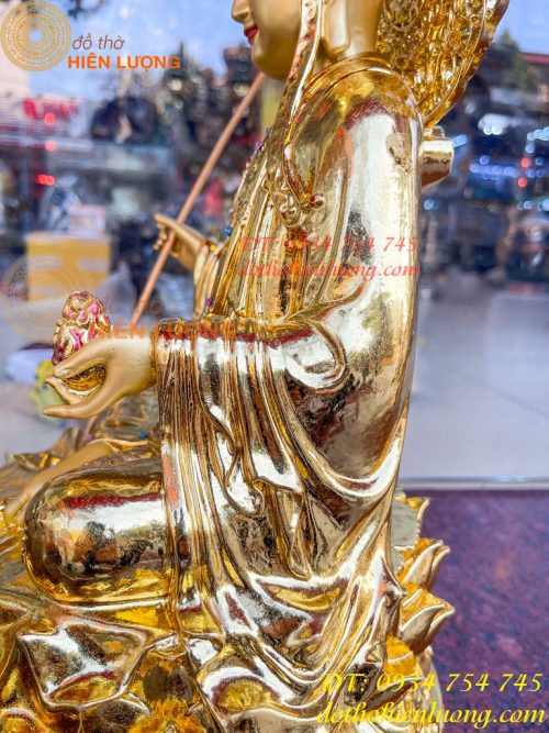 Tượng Địa Tạng Cao 45cm Bằng Đồng Dát Vàng Vẽ Diện