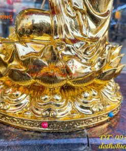 Tượng Địa Tạng Cao 45cm Bằng Đồng Dát Vàng Vẽ Diện