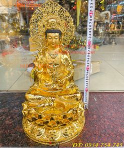 Tượng Quan Âm Cao 45cm Bằng Đồng Dát Vàng Vẽ Diện