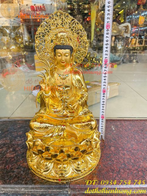 Tượng Quan Âm Cao 45cm Bằng Đồng Dát Vàng Vẽ Diện