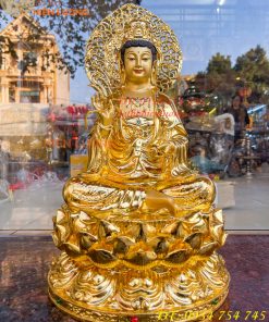 Tượng Quan Âm Cao 45cm Bằng Đồng Dát Vàng Vẽ Diện