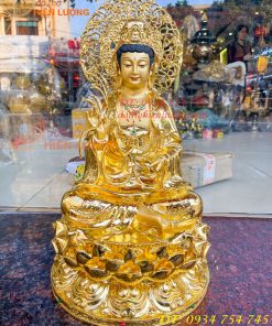 Tượng Quan Âm Cao 45cm Bằng Đồng Dát Vàng Vẽ Diện