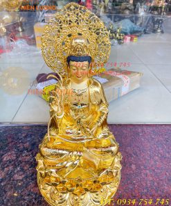 Tượng Quan Âm Cao 45cm Bằng Đồng Dát Vàng Vẽ Diện