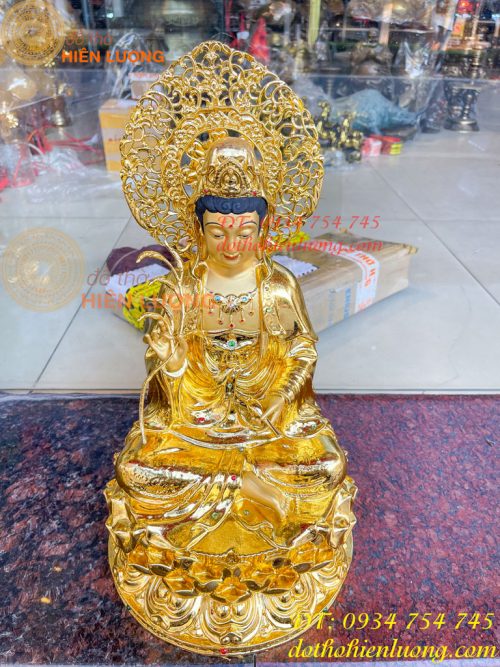 Tượng Quan Âm Cao 45cm Bằng Đồng Dát Vàng Vẽ Diện