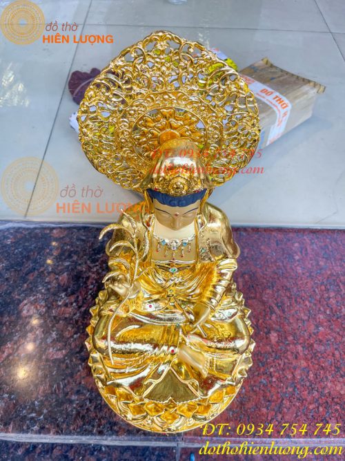 Tượng Quan Âm Cao 45cm Bằng Đồng Dát Vàng Vẽ Diện