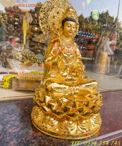 Tượng Quan Âm Cao 45cm Bằng Đồng Dát Vàng Vẽ Diện