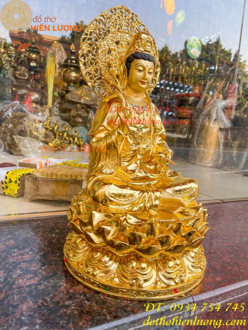 Tượng Quan Âm Cao 45cm Bằng Đồng Dát Vàng Vẽ Diện