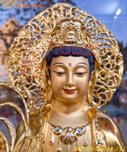 Tượng Quan Âm Cao 45cm Bằng Đồng Dát Vàng Vẽ Diện