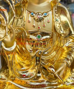Tượng Quan Âm Cao 45cm Bằng Đồng Dát Vàng Vẽ Diện
