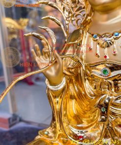 Tượng Quan Âm Cao 45cm Bằng Đồng Dát Vàng Vẽ Diện