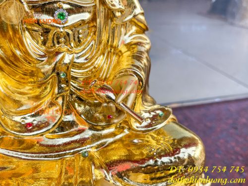 Tượng Quan Âm Cao 45cm Bằng Đồng Dát Vàng Vẽ Diện