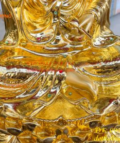 Tượng Quan Âm Cao 45cm Bằng Đồng Dát Vàng Vẽ Diện