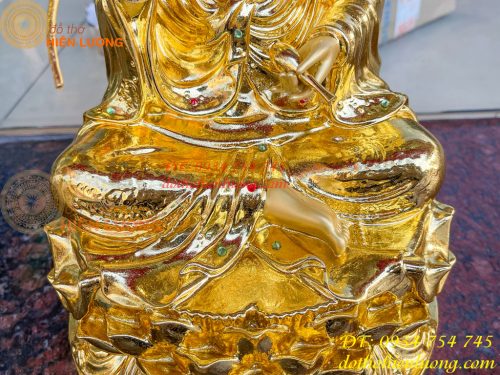 Tượng Quan Âm Cao 45cm Bằng Đồng Dát Vàng Vẽ Diện