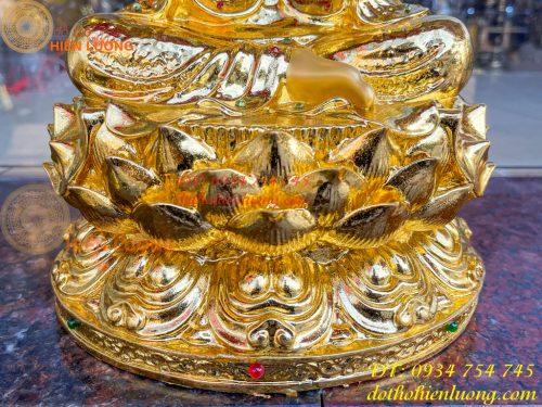 Tượng Quan Âm Cao 45cm Bằng Đồng Dát Vàng Vẽ Diện