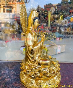Tượng Quan Âm Cao 45cm Bằng Đồng Dát Vàng Vẽ Diện