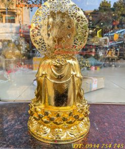Tượng Quan Âm Cao 45cm Bằng Đồng Dát Vàng Vẽ Diện