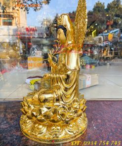 Tượng Quan Âm Cao 45cm Bằng Đồng Dát Vàng Vẽ Diện