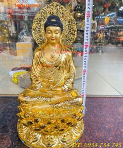 Tượng Phật Adida Cao 45cm Bằng Đồng Dát Vàng Vẽ Diện